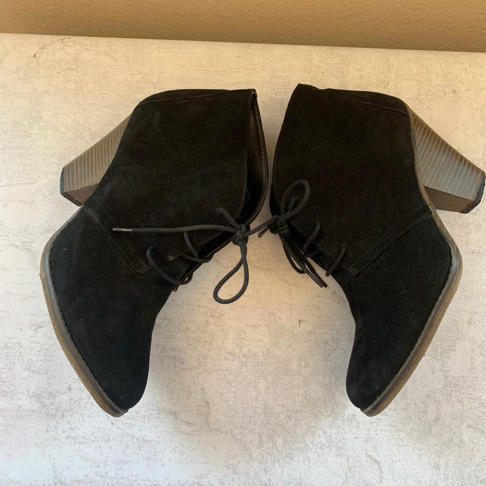 MIA Black Suede Lace Up Ankle Boots Booties Stacked Heel Women's Size 9
